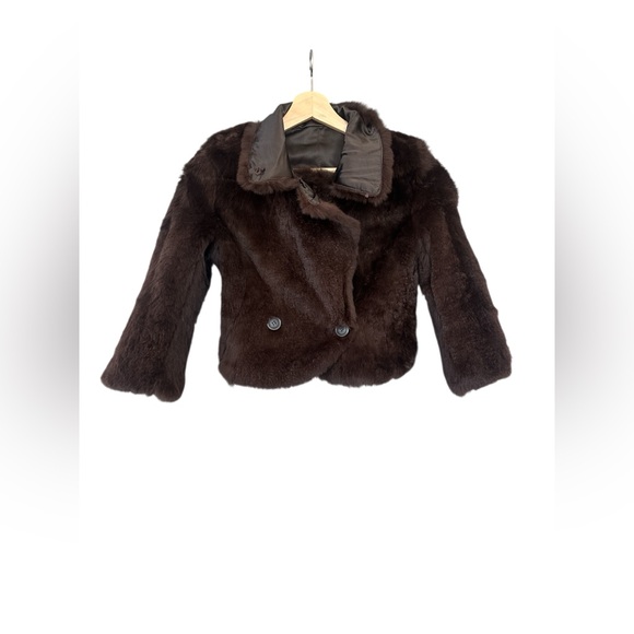 Revolve June Rabbit Fur Reversible Cropped Jacket in Brown - Picture 6 of 13